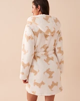 Scottie Print Sherpa Robe