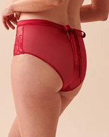 Floral Applique Mesh High Waist Bikini Panty