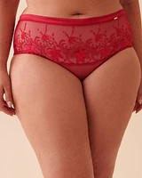 Floral Applique Mesh High Waist Bikini Panty