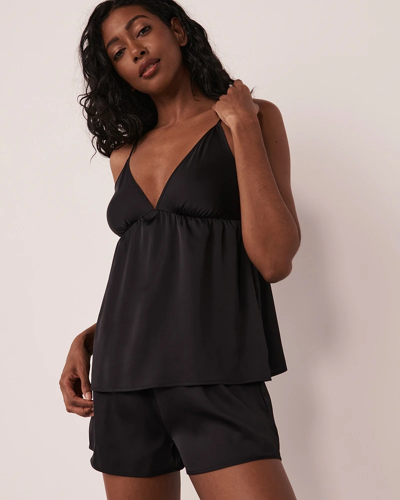 Black Satin Deep Plunge Cami