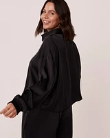 Black Satin Long Sleeve Button-down Shirt