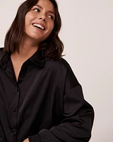 Black Satin Long Sleeve Button-down Shirt