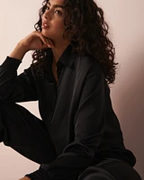Black Satin Long Sleeve Button-down Shirt