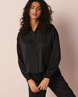 Black Satin Long Sleeve Button-down Shirt