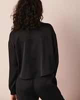 Black Satin Long Sleeve Button-down Shirt
