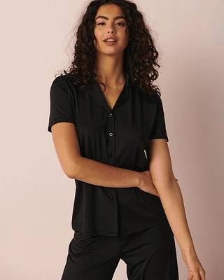 Lace Detail Short Sleeve Button-down Shirt