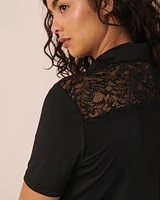 Lace Detail Short Sleeve Button-down Shirt