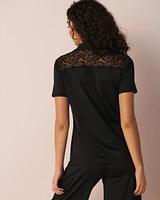 Lace Detail Short Sleeve Button-down Shirt