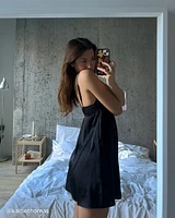 Black Satin Deep Plunge Nightie
