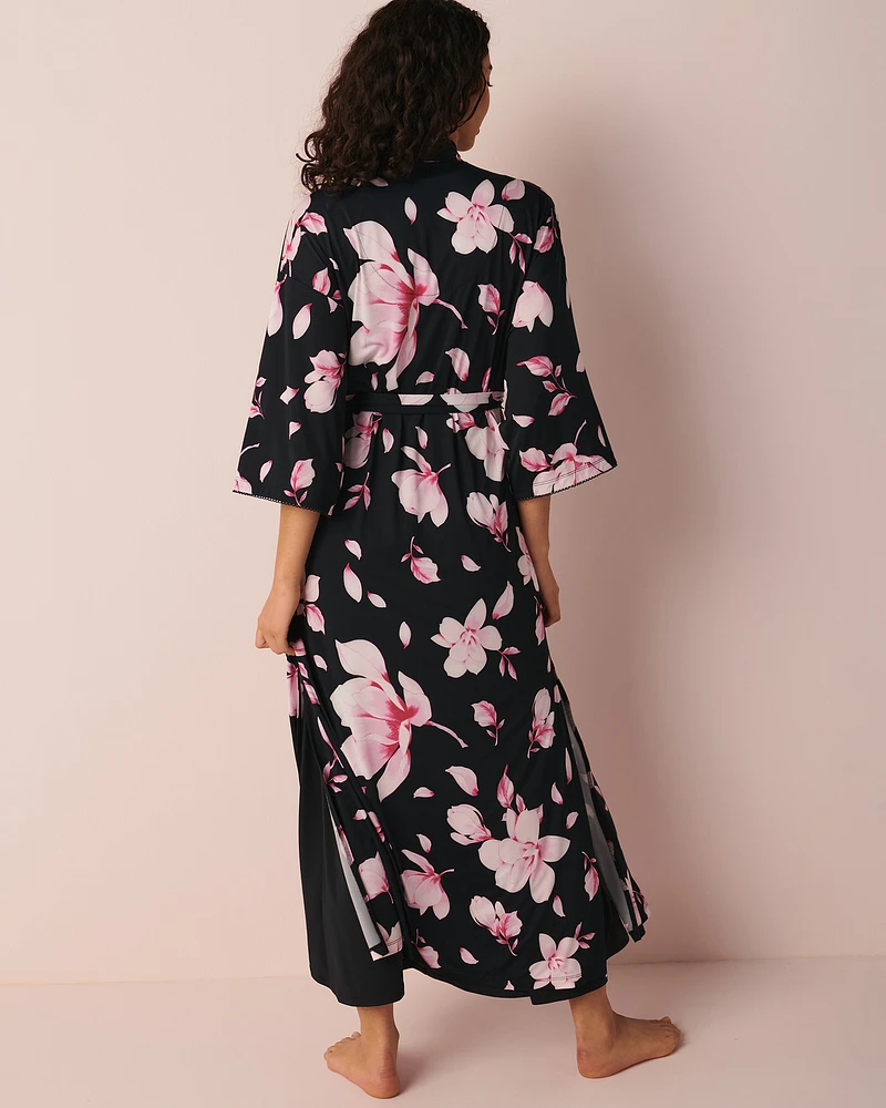 Long kimono fleuri en fibres recyclées