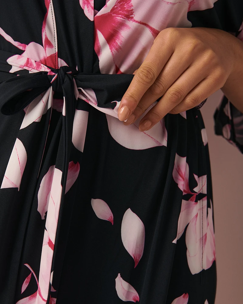 Long kimono fleuri en fibres recyclées