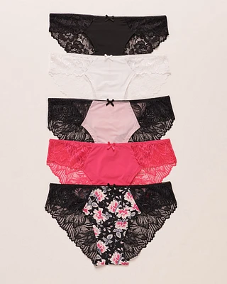 Lot de 5 culottes bikini microfibre et dentelle