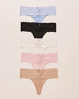 Lot de 5 culottes tanga microfibre et large bande dentelle