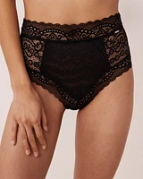 Culotte cheeky taille haute dentelle et résille