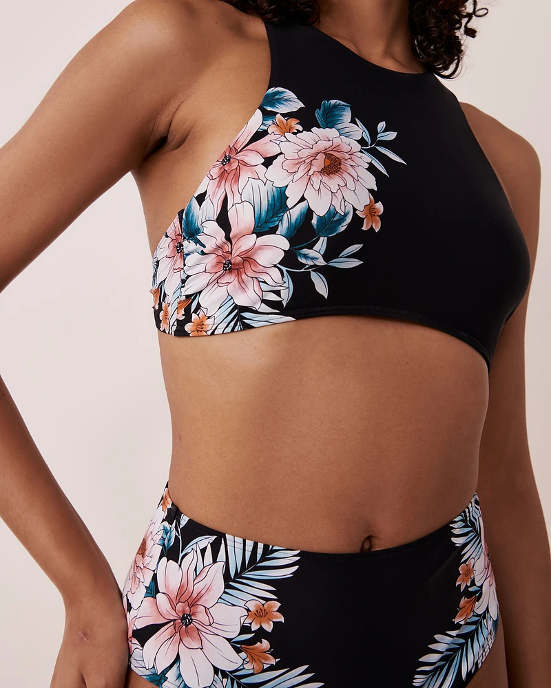 Haut de bikini encolure haute imprimé floral