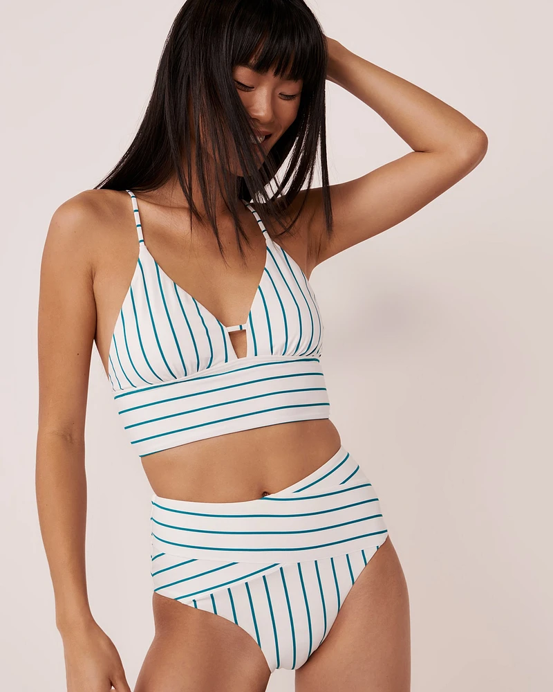 FANFARE STREAKS Recycled Fibers Crossed High Waist Bikini Bottom