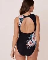 Floral Print High Neck One-piece Swimsuit