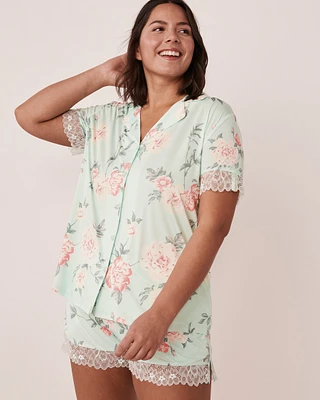 Recycled Fibers Lace Trim Short Sleeve Shirt