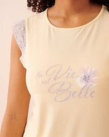 T-shirt ultra doux à mancherons en dentelle