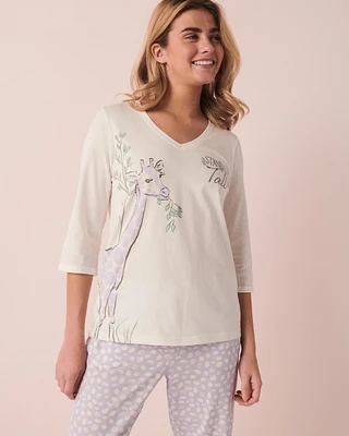 T-shirt col en V coton à manches 3/4
