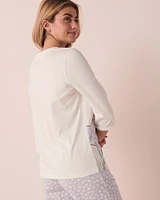 T-shirt col en V coton à manches 3/4