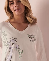 T-shirt col en V coton à manches 3/4
