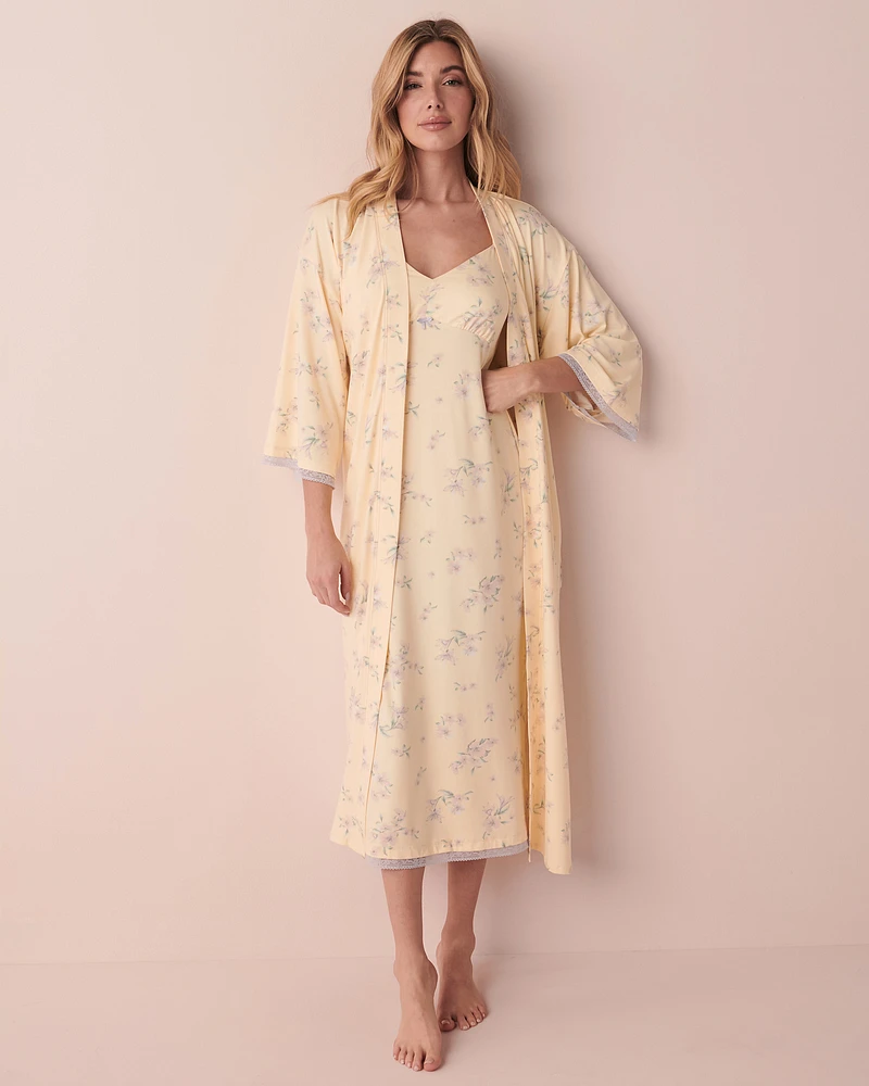 Long kimono ultra doux bordure de dentelle