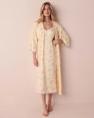Long kimono ultra doux bordure de dentelle
