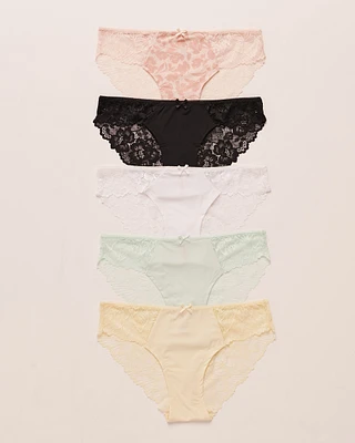 Lot de 5 culottes bikini microfibre et dentelle