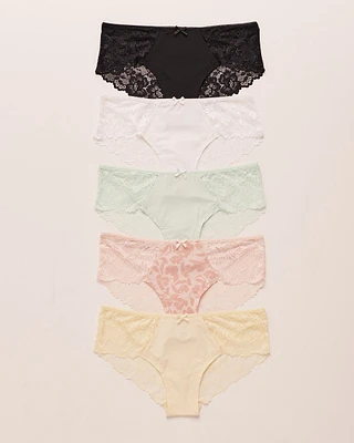 Lot de 5 culottes aux hanches microfibre et dentelle
