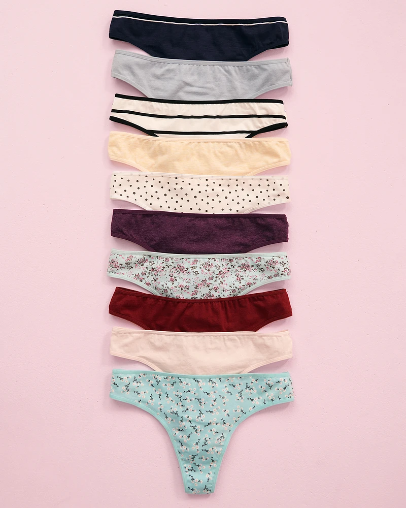Lot de 10 culottes tanga en coton