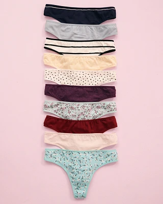 Lot de 10 culottes tanga en coton