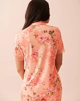 Recycled Fibers Lace Trim Short Sleeve Button-down Shirt