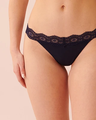 Culotte tanga coton et bande de dentelle