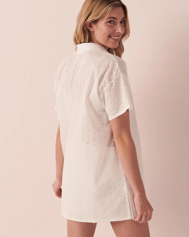 Eyelet Short Sleeve Button-down Shirt