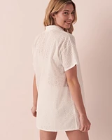Eyelet Short Sleeve Button-down Shirt