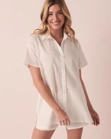 Eyelet Short Sleeve Button-down Shirt