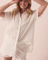 Eyelet Short Sleeve Button-down Shirt
