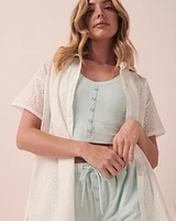 Eyelet Short Sleeve Button-down Shirt