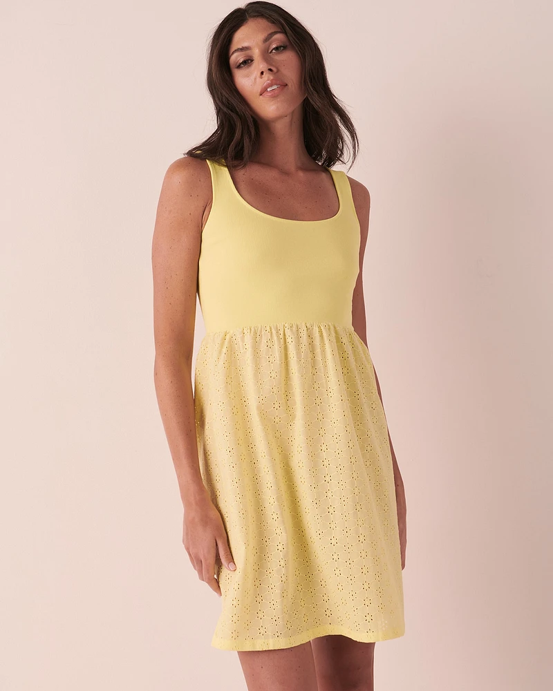 Eyelet and Ribbed Sleeveless Sleepshirt