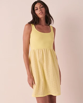 Eyelet and Ribbed Sleeveless Sleepshirt
