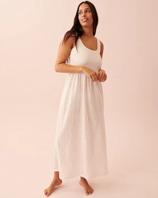 Maxi Length Eyelet and Ribbed Sleeveless Sleepshirt