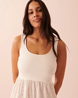 Maxi Length Eyelet and Ribbed Sleeveless Sleepshirt