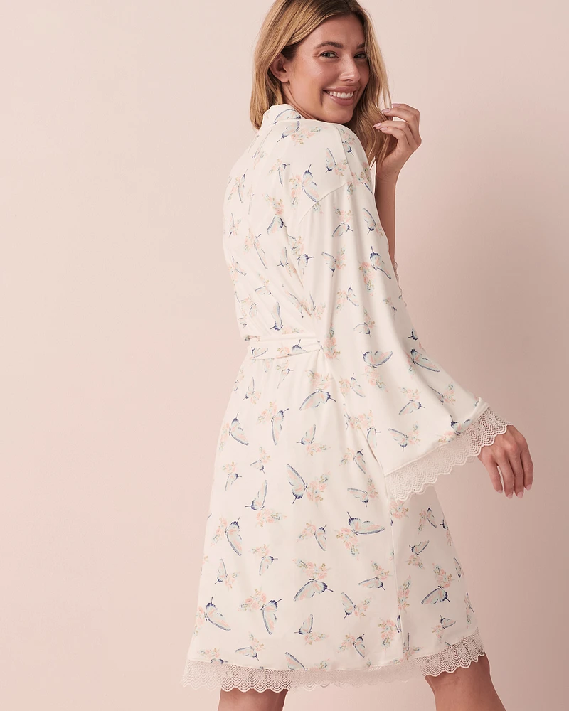 Kimono ultra doux bordure de dentelle