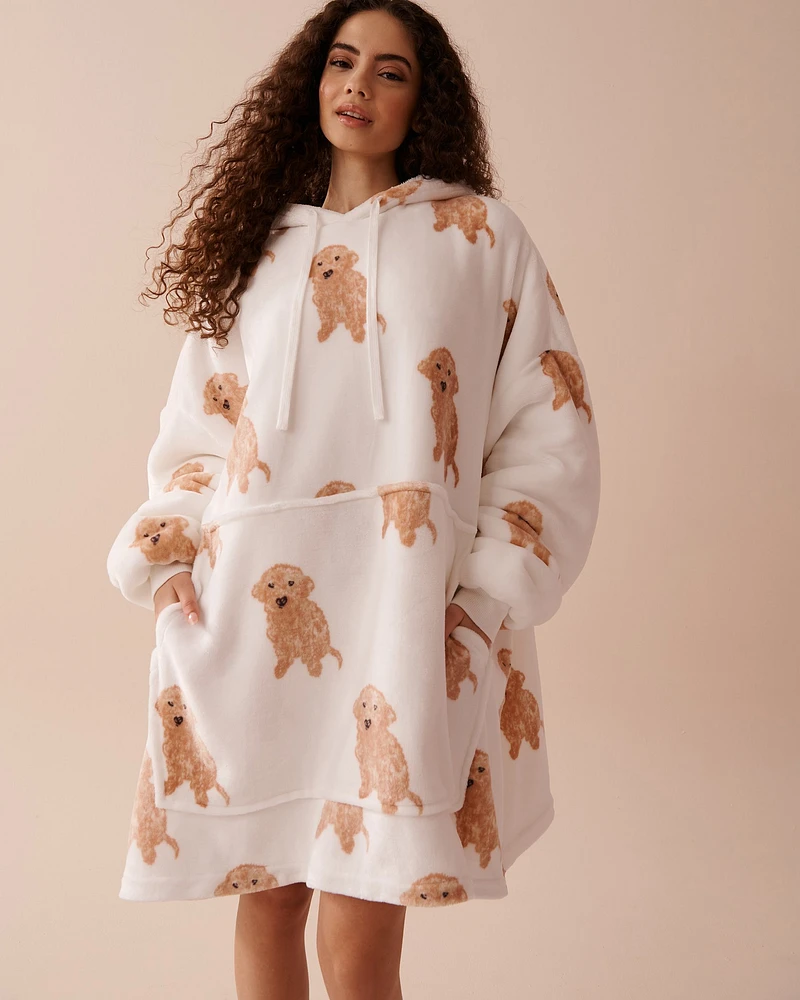 Dog Print Soft Plush Oversized Hoodie