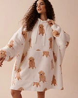 Dog Print Soft Plush Oversized Hoodie