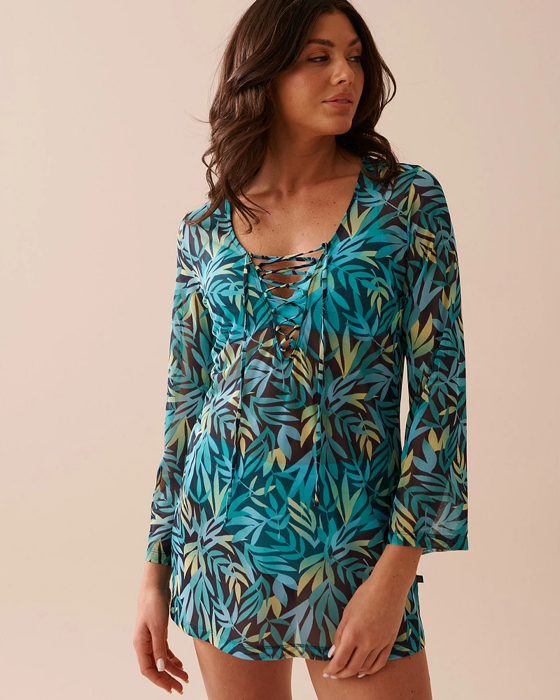 Rainforest Print Mesh Long Sleeve Tunic