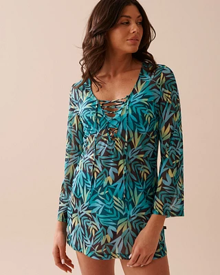 Rainforest Print Mesh Long Sleeve Tunic