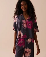 Floral Print Satin Short Sleeve Button-down Shirt