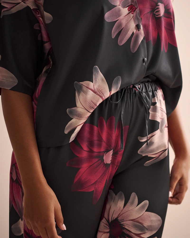 Pantalon en satin à imprimé floral